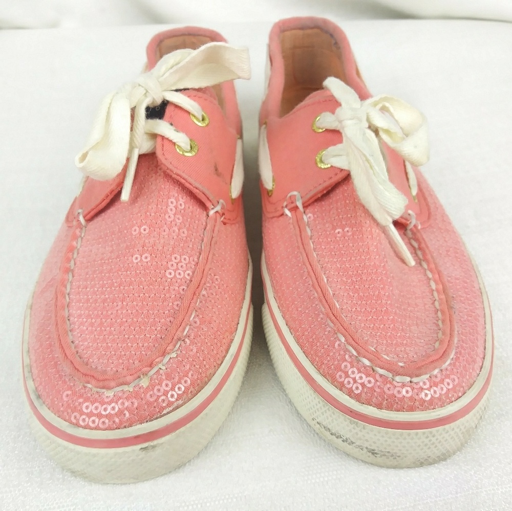 Sperry Top Sider coral pink sequin canvas loafers